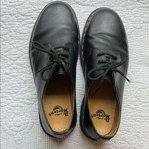 Dr. Martens Black Leather Oxfords with Yellow Stitching
